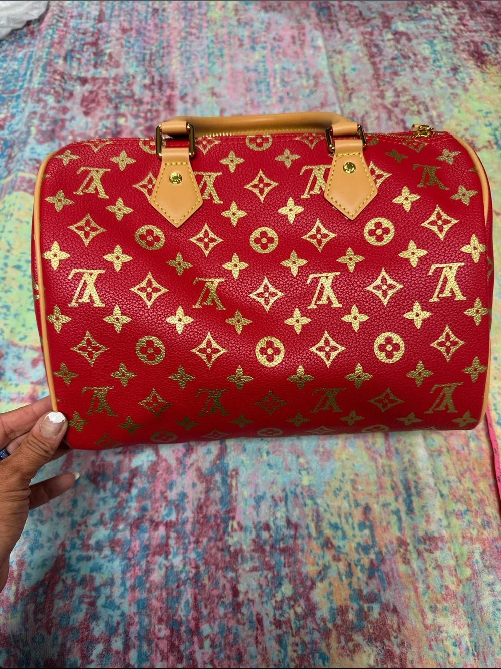 Red Monogram Canvas with Gold Accents